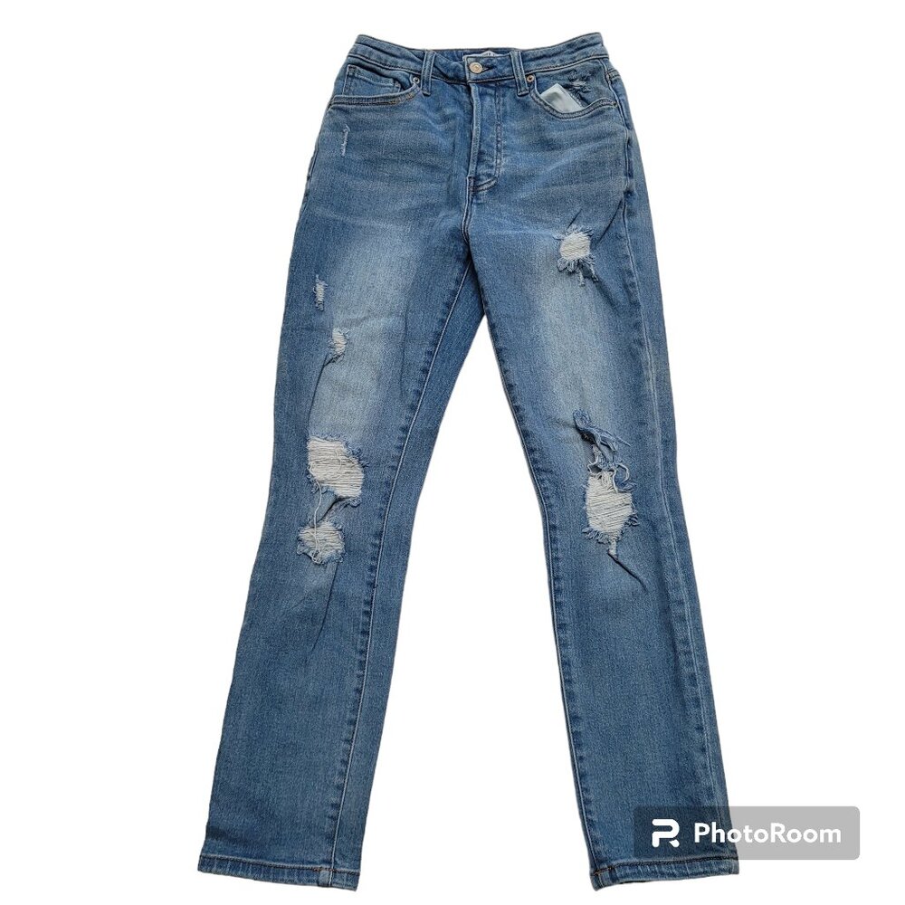 Button Fly Distressed Jeans Medium Wash Size 26 Stretch Forever 21 Denim